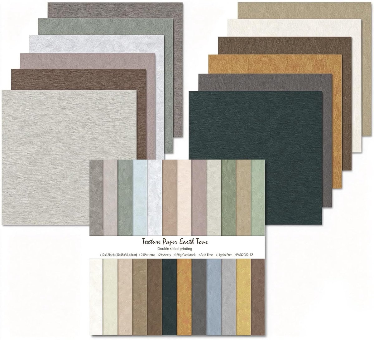 24 vellen papierblokken voor scrapbooking, 30,5 x 30,5 cm, dubbelzijdig, 24 kleuren, decoratief papier, met motief, karton voor kranten, knutselalbum (grijs, medium)