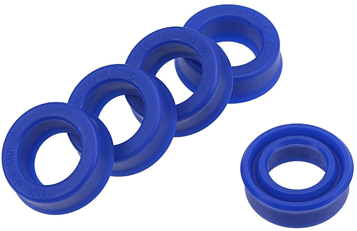 5 stuks UN radiale asafdichtringen, industriële PU-olieafdichtingen voor hydraulische cilinders (blauw, 10 mm ID x 16 mm OD 6 mm breed)