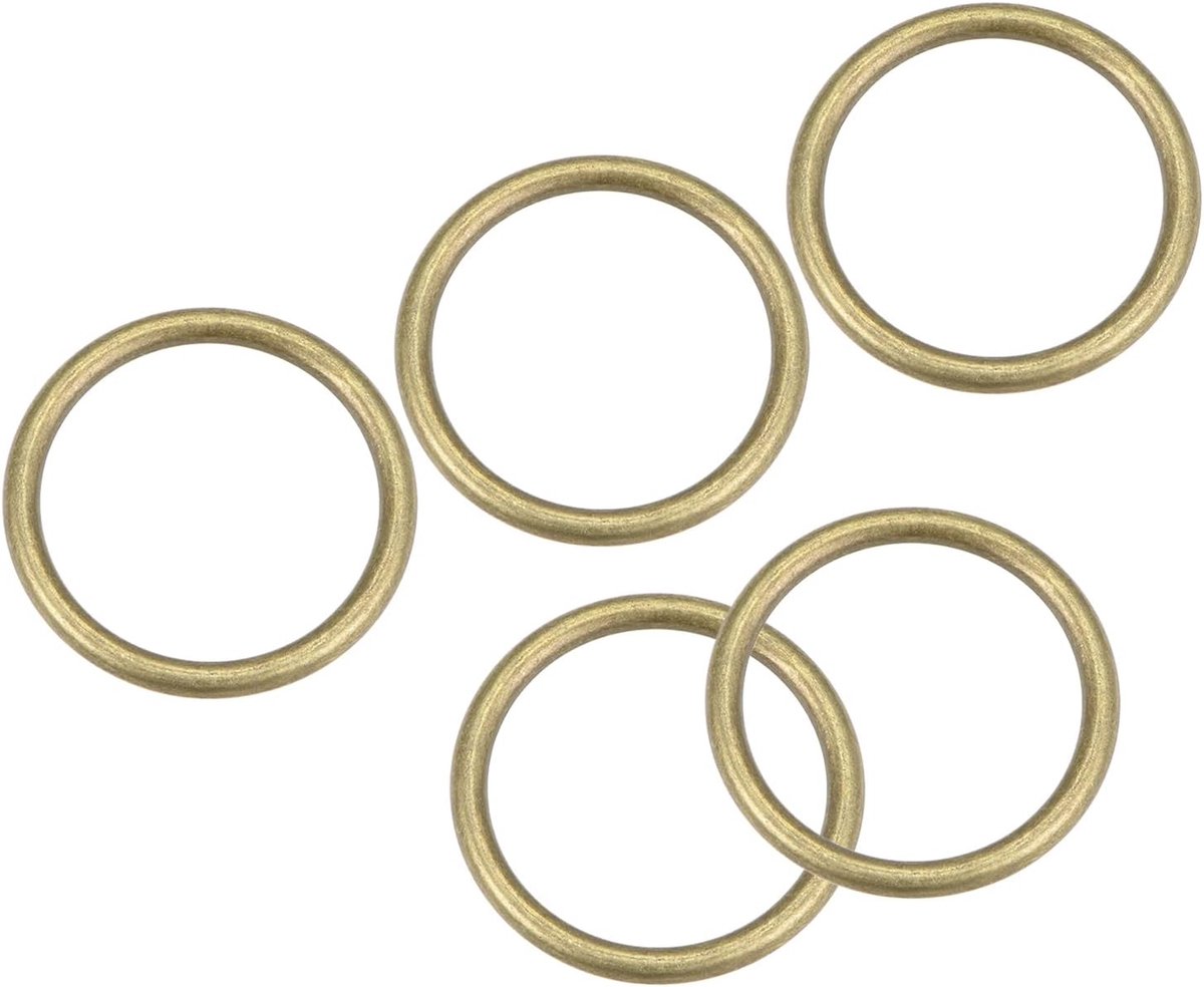 O-ringen (25 mm ID 3 mm dik), 5 stuks, ronde gelaste ringen van zinklegering, voor handtassen, handtassen, riemen, bronzen toon