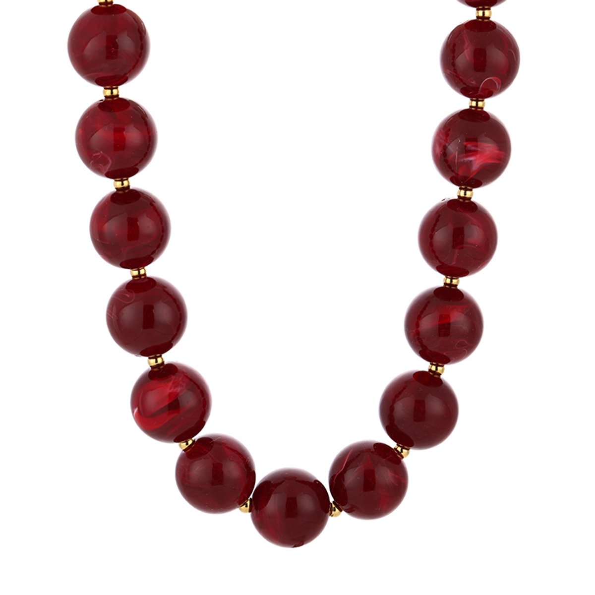 Ronde Kralenketting met Tussenbolletjes – Kralen Ketting – RVS - Rood