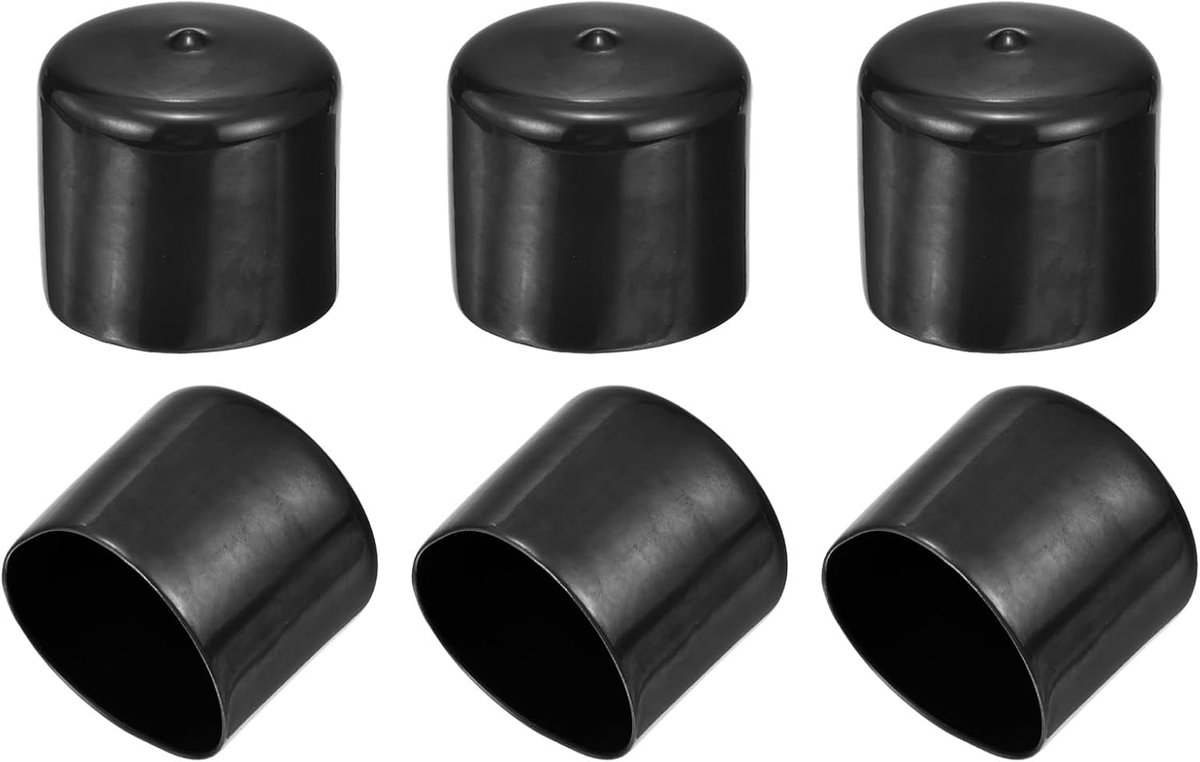 48 mm eindkappen van rubber, 6 stuks pvc-afdekkingen, flexibele doppen, vlekbescherming voor uiteinden van schroeven, buizen en bouten, zwart