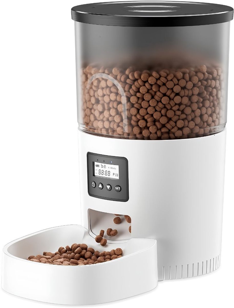 NIVA® Automatische Voerbak (Kat, Hond) - Automatische Voerbak met Camera - RVS Voerbak - Wit - 18cm x 18cm x 28cm