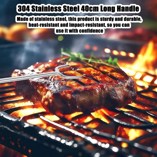 haak BBQ omkeerhaak vleeshaak flipper roestvrij staal grill haak vleesflipper grillspatel haak gemakkelijk te reinigen vleesspatel haak 40 cm voor grillen barbecuedraaien (A) — afbeelding 3
