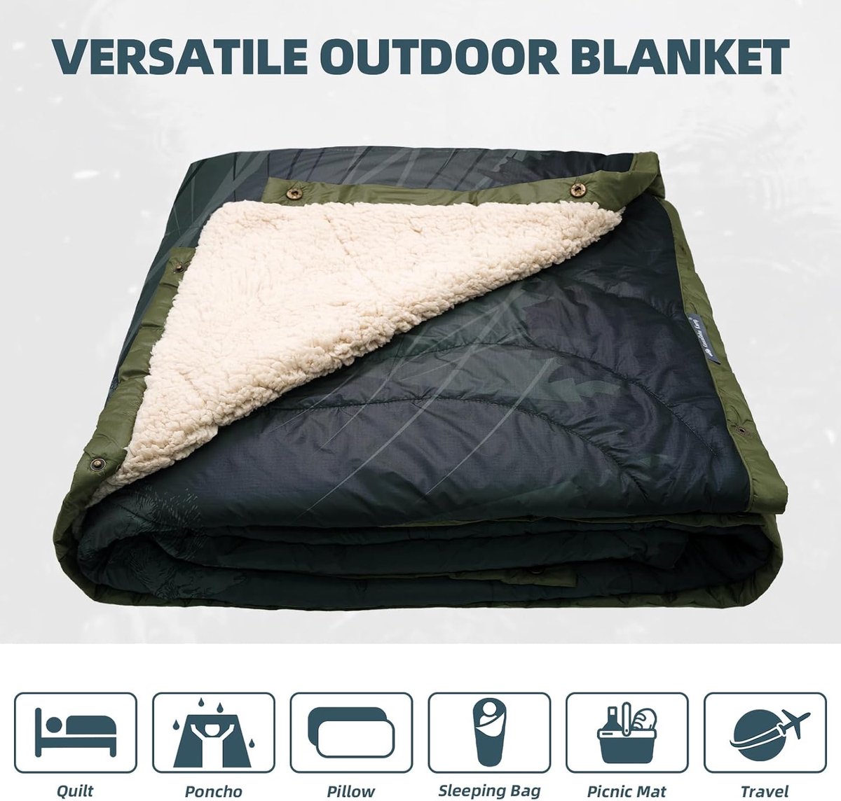 Campingdeken, ultralicht, warm, 3-in-1 campingdeken, waterdicht, poncho en slaapzak, thermodeken, outdoor, voor je bestelwagen, auto, woonkamer, picknick, vliegtuigdeken, 145 x