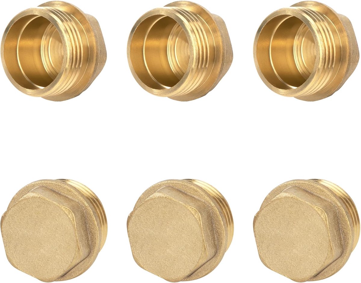 Stopper, 6 Stuks 1/2 Inch Mannelijke Messing Dop, Zeshoekige Schroefdraadslangdop voor Wasmachine, Kraan, Waterleiding