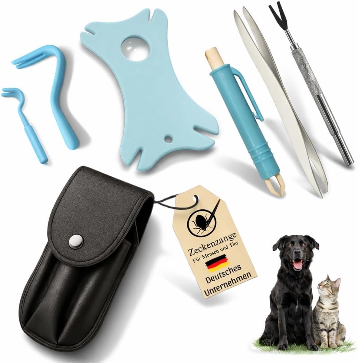 Tekentang, 6-delige set met etui, tekenkaart met vergrootglas, tekenpincet, voor huisdieren, honden, katten