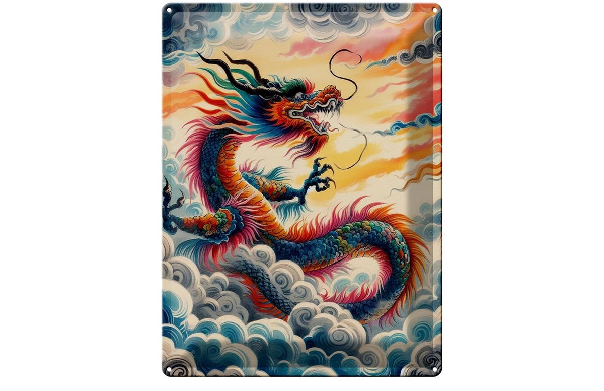 Blechschild 20x30cm Chinesischer Drachentanz