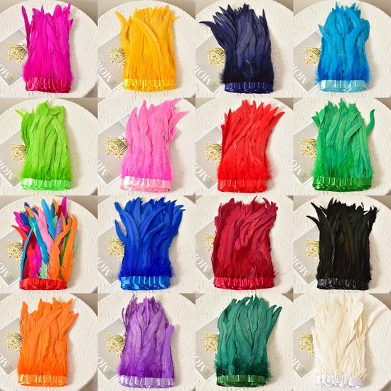 Franje met Satinlint, 2 Meter Lang en 28-33cm Breed, Natuurlijke Veren voor Naaien, Kostuums, Carnaval, Halloween, Bruiloft en DIY Handwerk (Zwart) — afbeelding 3