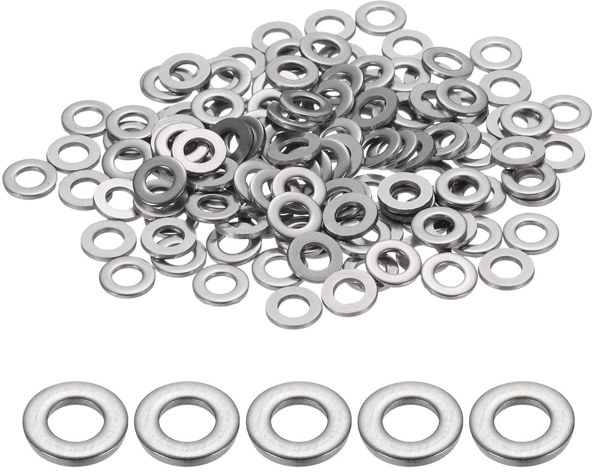 Platte sluitringen M4 voor schroeven, 200 stuks sluitringen van roestvrij staal 304, 4 mm ID x 8 mm OD x 1 mm dikte voor schroeven, reparaties fabrieken, keuken (zilverkleurig)
