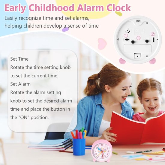 Kinderwekker Analoog - Stille Wekker Kinderen - Tijd Leren - Geen Tikkend Geluid - 10.5 cm - Wit — afbeelding 4
