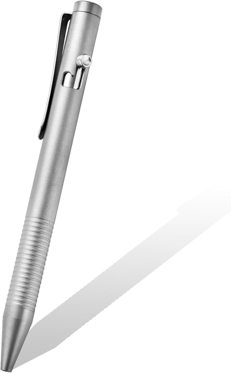 Titanium Bolt Action Pen 12 cm Intrekbaar met RVS Pocket Clip Balpen Compact Size Lichtgewicht Compatibel met Parker Refill