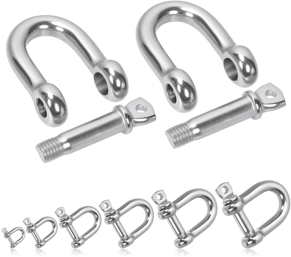 2 STKS M12 (1/2") 304 RVS D Ring Shackles, Sliver Schroef Pin Anker Boog Shackle, Marine Grade Clevis Beugel voor Heavy Duty Sleepband Bouw of Draad Lifting Outdoor Camping Touw