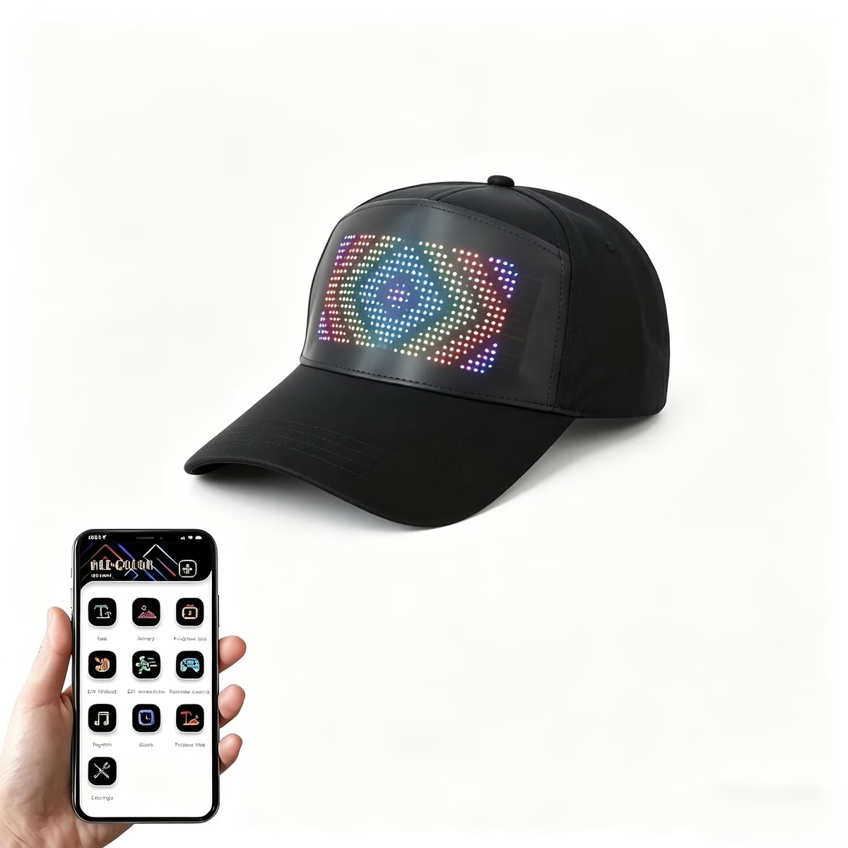 Lzwintrading - LED Hoed Programmeerbare - LED Baseball Cap - LED Pet - Petten - Baseballpet voor Mannen Vrouwen - Bluetooth APP Bediening - Oplaadbaar - Verstelbare - LED Hoed voor Volwassenen - LED Cap voor Feest, Kerstmis, Halloween, Club - Zwart