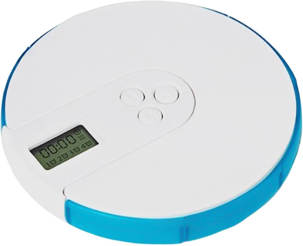 Slimme automatische pillendoos met alarm – 4 dagelijkse herinneringen – veilige opbergbox 11 x 11 x 2,2 cm – vergrendelbaar ontwerp.