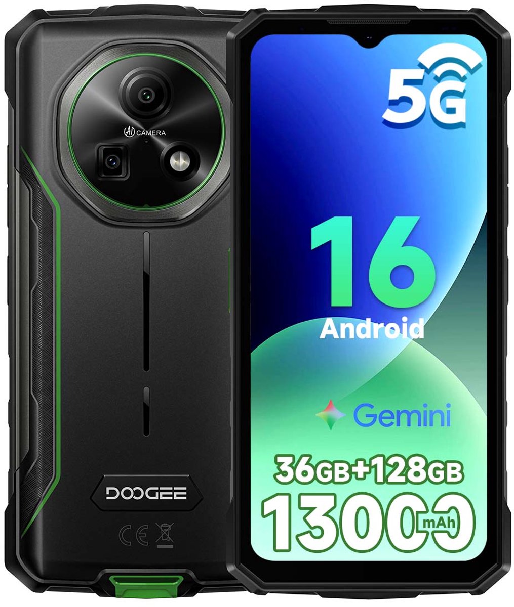 DOOGEE Fire 7 Robuuste Smartphone - IP68/IP69K Outdoor Telefoon - Dual SIM 5G - 6GB RAM - 128GB ROM - 13000mAh 18W - Android 15 - 6,6 inch - 64MP AI-camera - NFC, GPS, OTG - Groen