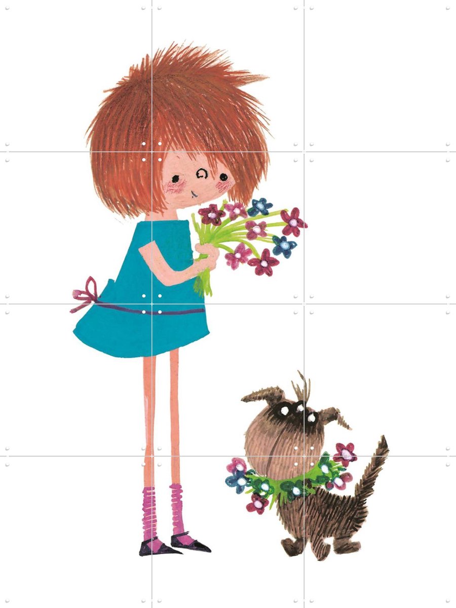IXXI Bloemen Plukken, Fiep Westendorp - 60 x 80 cm - Gratis ophangtool - Grote wanddecoratie en posters - Speels, Cartoonesk, Illustraties