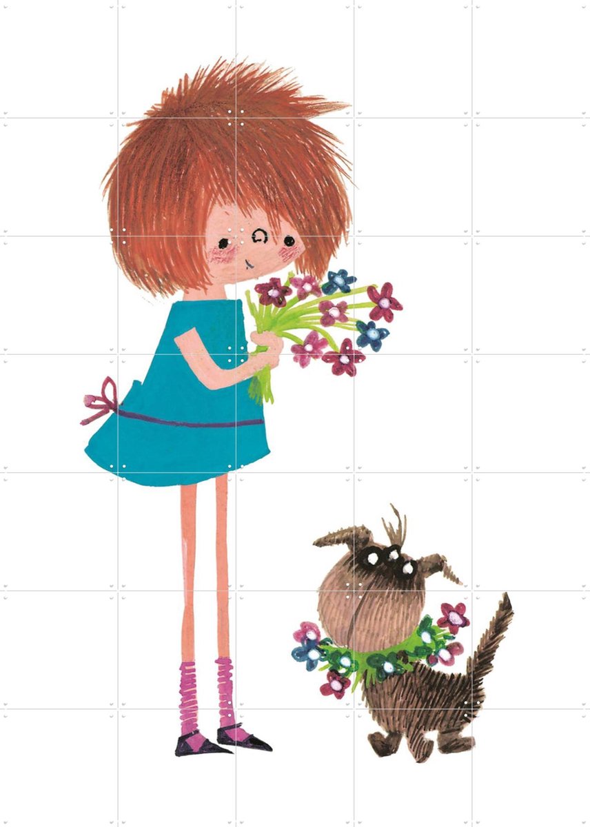 IXXI Bloemen Plukken, Fiep Westendorp - 100 x 140 cm - Gratis ophangtool - Grote wanddecoratie en posters - Speels, Cartoonesk, Illustraties