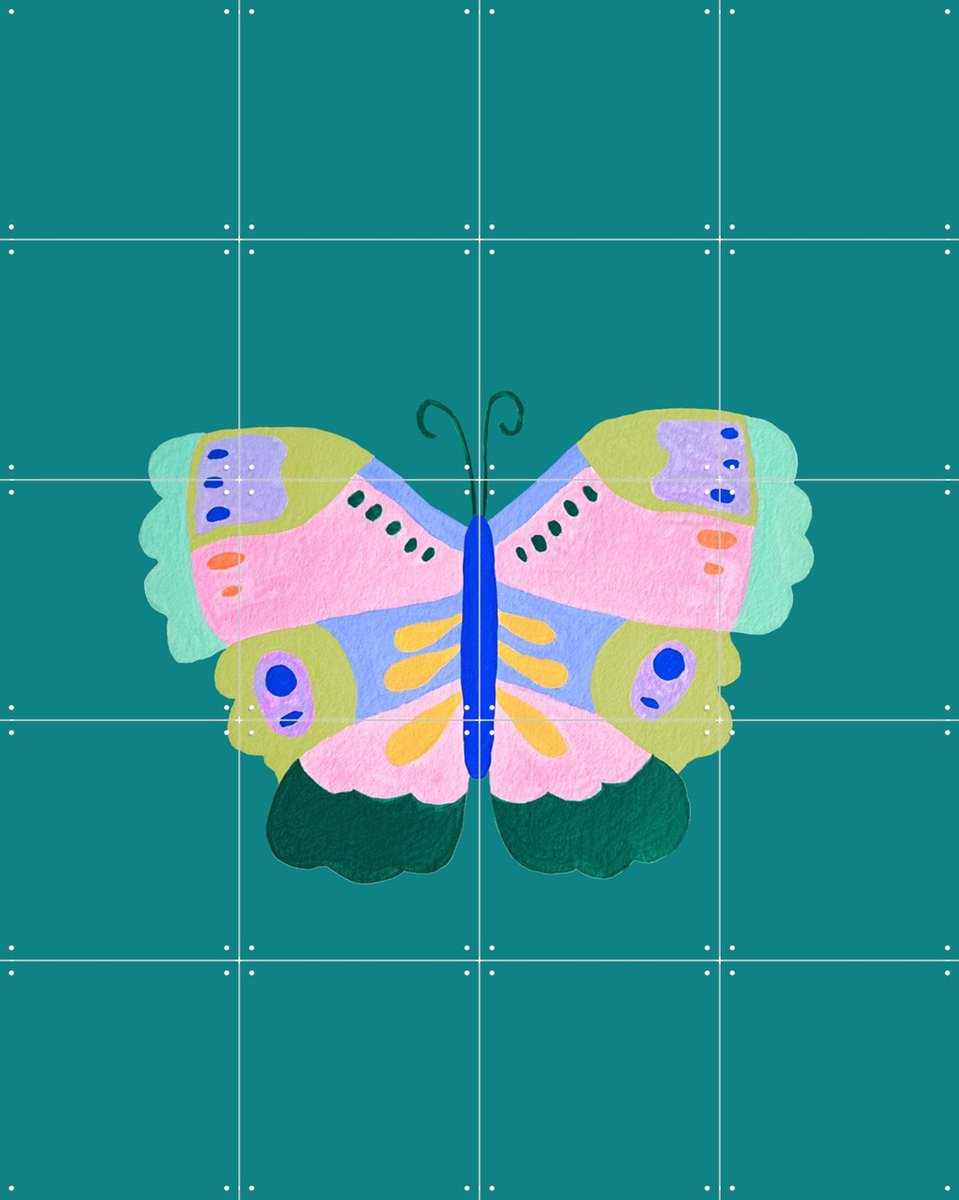 IXXI Floral Fantasy Butterfly, Palmartprints - 80 x 100 cm - Gratis ophangtool - Grote wanddecoratie en posters - Kleurrijk, Modern, Fantasierijk