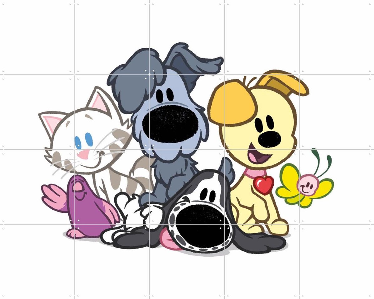 IXXI Woezel & Pip & Vrienden, Woezel & Pip & Van Hoorne Studios - 100 x 80 cm - Gratis ophangtool - Grote wanddecoratie en posters - Fantasierijk