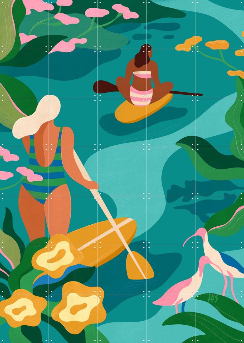 IXXI Retreat, Maggie Stephenson - 100 x 140 cm - Gratis ophangtool - Grote wanddecoratie en posters - Vintage, Modern, Illustraties, Kleurrijk, Retro