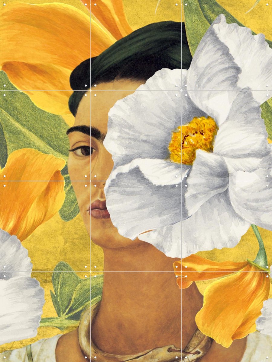 IXXI Frida in Yellow Garden, Marja van den Hurk - 60 x 80 cm - Gratis ophangtool - Grote wanddecoratie en posters - Modern, Gang, Slaapkamer