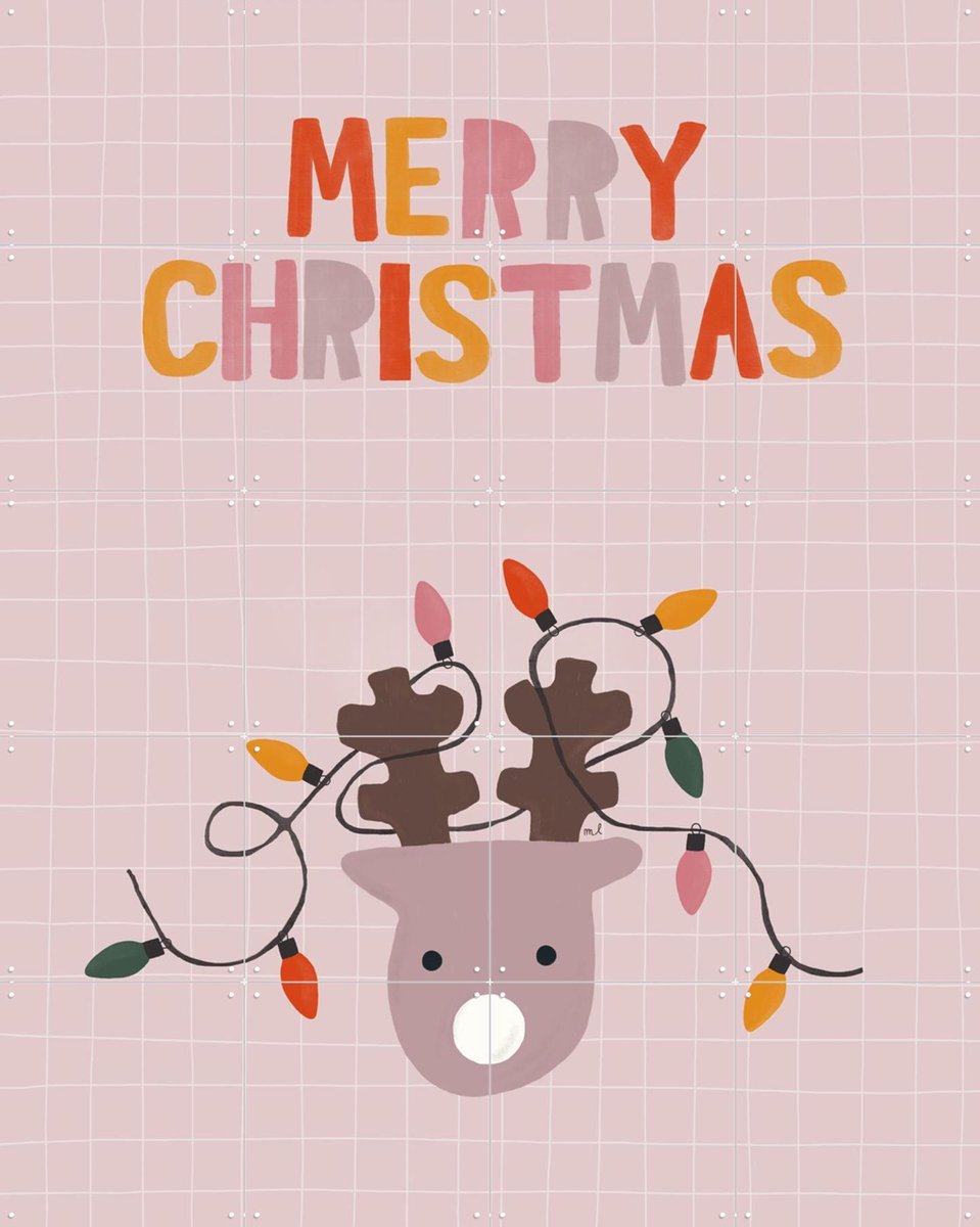 IXXI Merry Christmas Deer, Menina Lisboa & Various - 80 x 100 cm - Gratis ophangtool - Grote wanddecoratie en posters - Fantasierijk, Speels