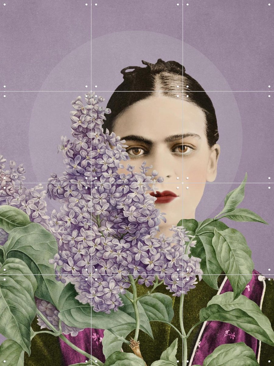 IXXI Frida in Bloom - Shadows and Lilacs, Marja van den Hurk - 60 x 80 cm - Gratis ophangtool - Grote wanddecoratie en posters - Vintage, Gemengde