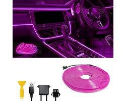Neon Interieur Verlichting - LED Strip - Auto Decoratie - USB 5V Aansluiting - 5 Meter - Paars