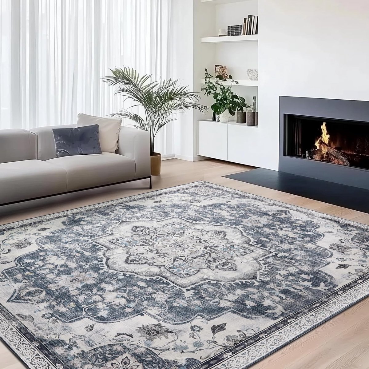 SONGMICS Vintage Tapijt, 200 x 290 cm, Tapijt , Tapijt voor Slaapkamer, Wasbaar Tapijt, Tapijt voor Keuken, Hal, Eetkamer, Duifgrijs TAR310G01