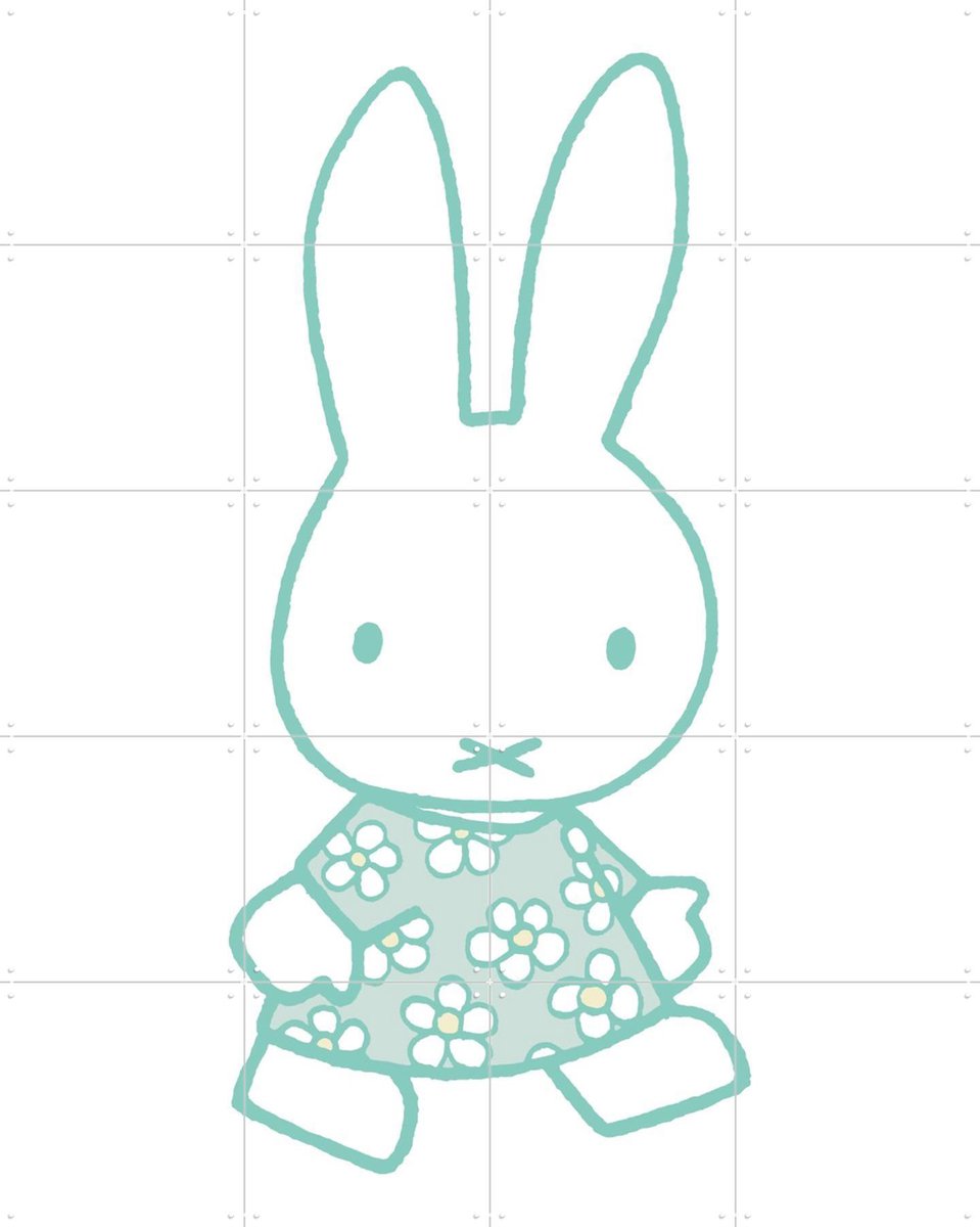 IXXI Nijntje Bloemetjes Jurk - Mint Groenn, Nijntje - 80 x 100 cm - Gratis ophangtool - Grote wanddecoratie en posters - Cartoonesk, Illustraties