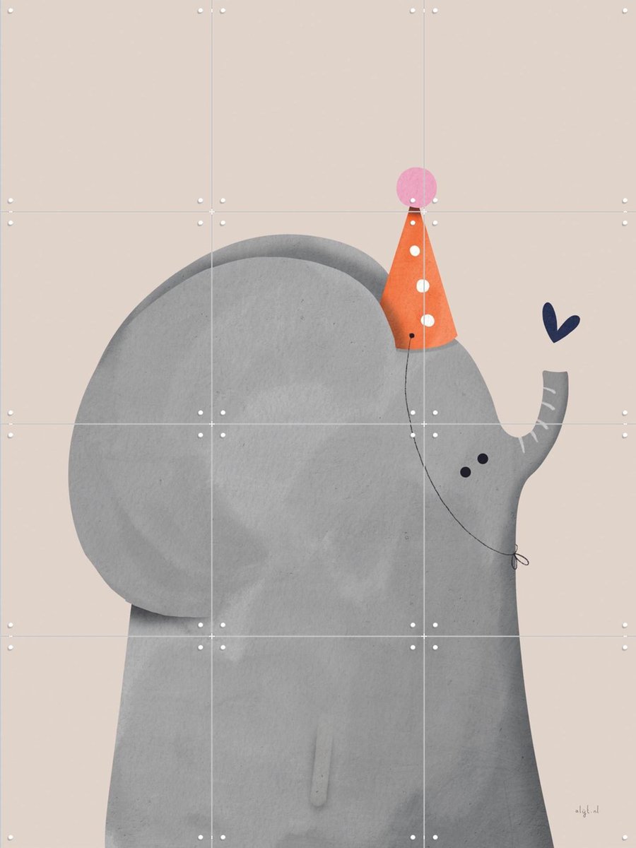 IXXI Feest Olifant, Alijt - 60 x 80 cm - Gratis ophangtool - Grote wanddecoratie en posters - Illustraties, Speels, Cartoonesk, Babykamer, Dieren