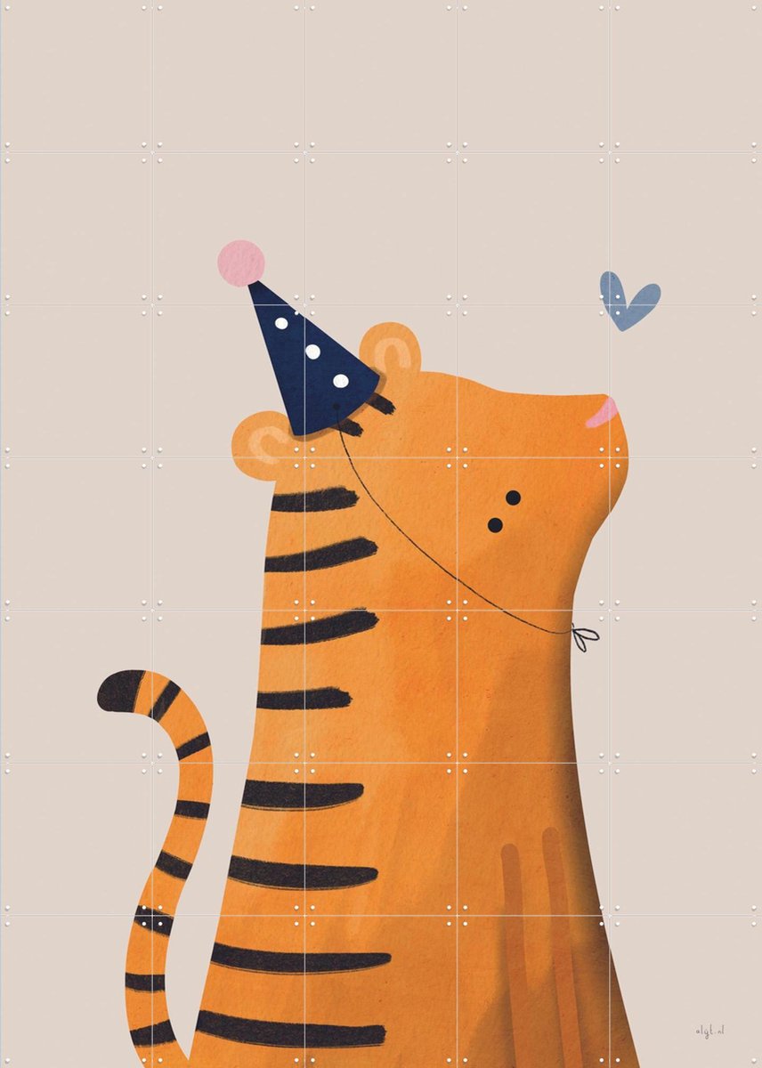 IXXI Feest Tijger, Alijt - 100 x 140 cm - Grote wanddecoratie en posters - Cartoonesk, Fantasierijk, Speels, Kleurrijk, Babykamer Oranje