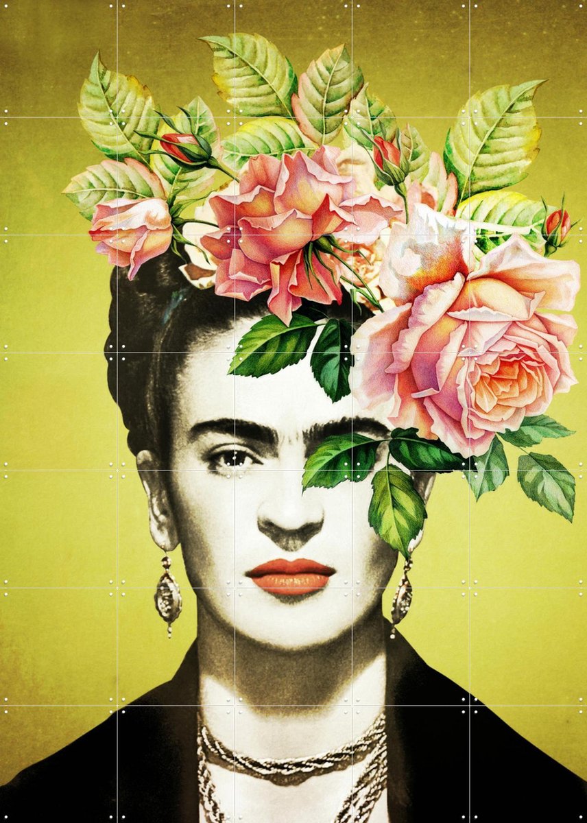 IXXI Frida – The Pink Rose Edition, Marja van den Hurk - 100 x 140 cm - Gratis ophangtool - Grote wanddecoratie en posters - Gemengde Technieken