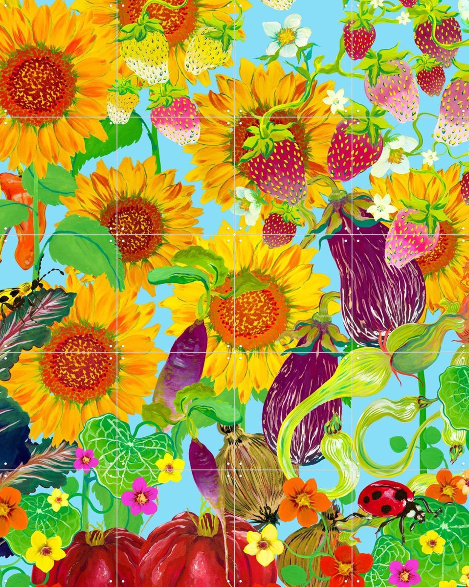 IXXI Vegetable Garden Blue, Marylène Madou - 80 x 100 cm - Gratis ophangtool - Grote wanddecoratie en posters - Illustraties, Modern, Kleurrijk