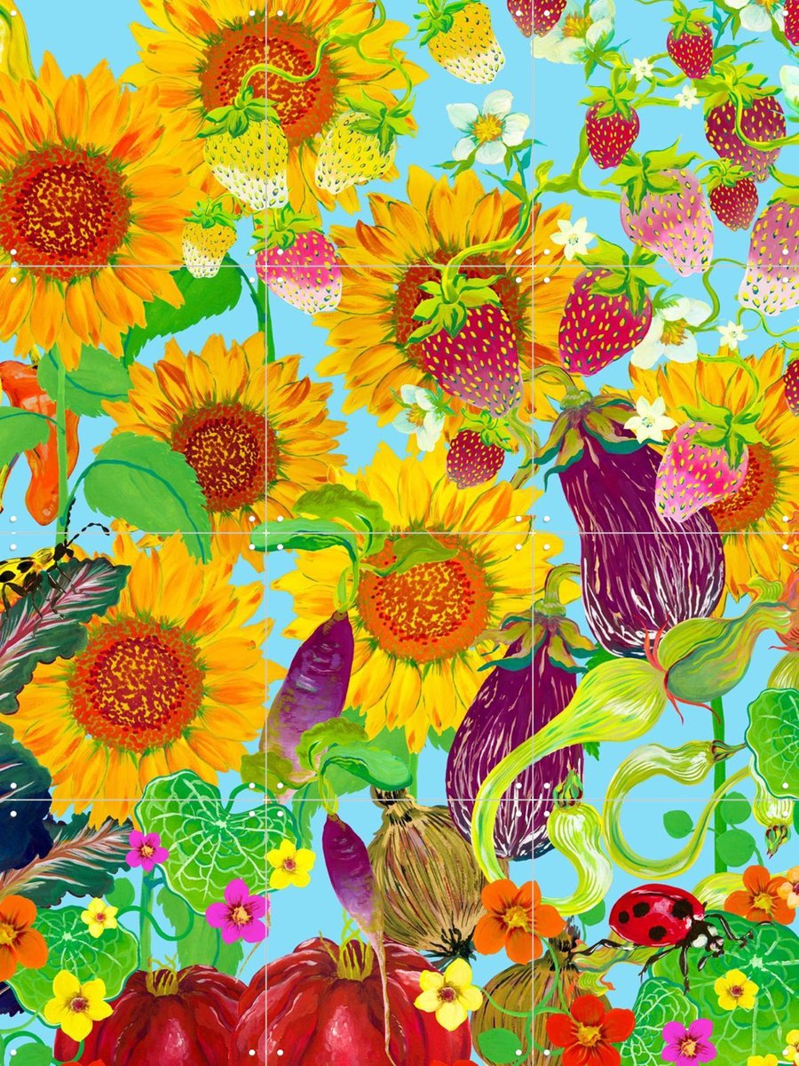 IXXI Vegetable Garden Blue, Marylène Madou - 60 x 80 cm - Gratis ophangtool - Grote wanddecoratie en posters - Illustraties, Modern, Kleurrijk
