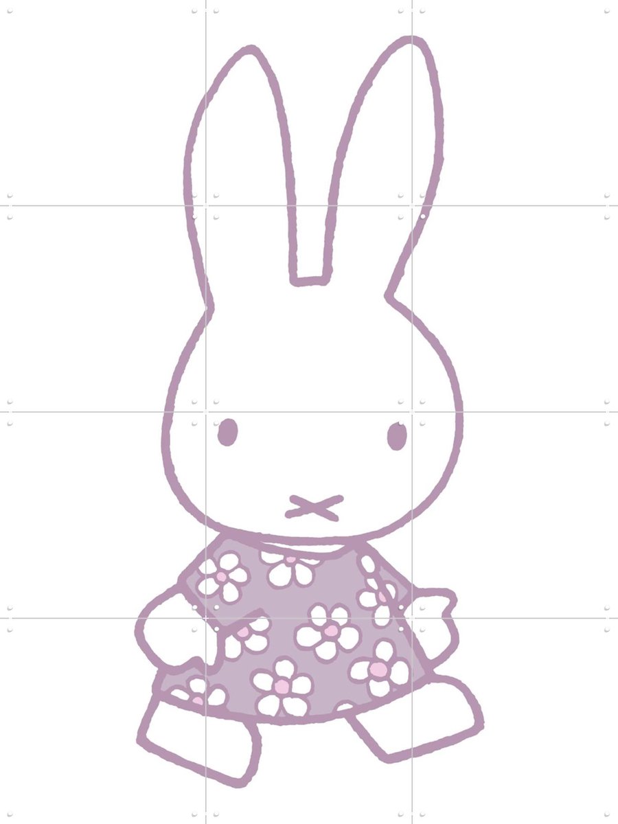 IXXI Nijntje Paars met Bloemenjurk, Nijntje - 60 x 80 cm - Gratis ophangtool - Grote wanddecoratie en posters - Speels, Illustraties, Cartoonesk