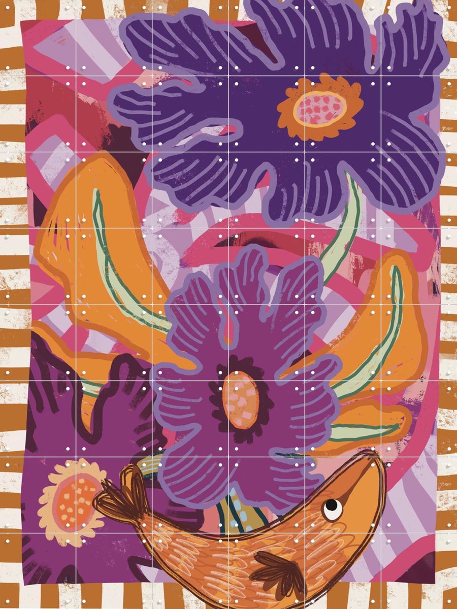 IXXI Fish Garden, Lotte Snoek - 60 x 80 cm - Gratis ophangtool - Grote wanddecoratie en posters - Pop art, Illustraties, Cartoonesk, Digitale Kunst