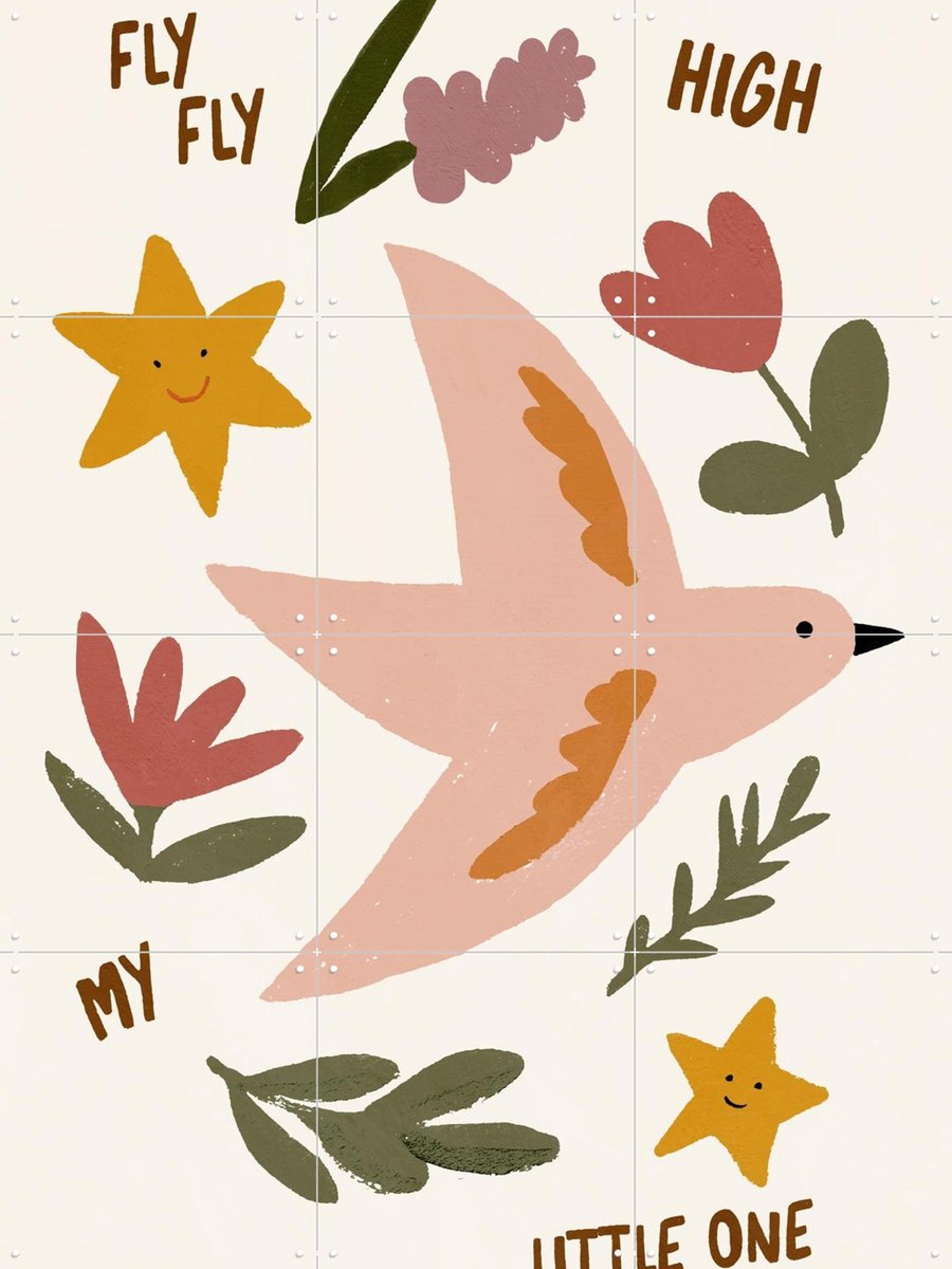IXXI Fly Fly High, Treechild & Various - 60 x 80 cm - Gratis ophangtool - Grote wanddecoratie en posters - Kleurrijk, Vintage, Illustraties, Speels