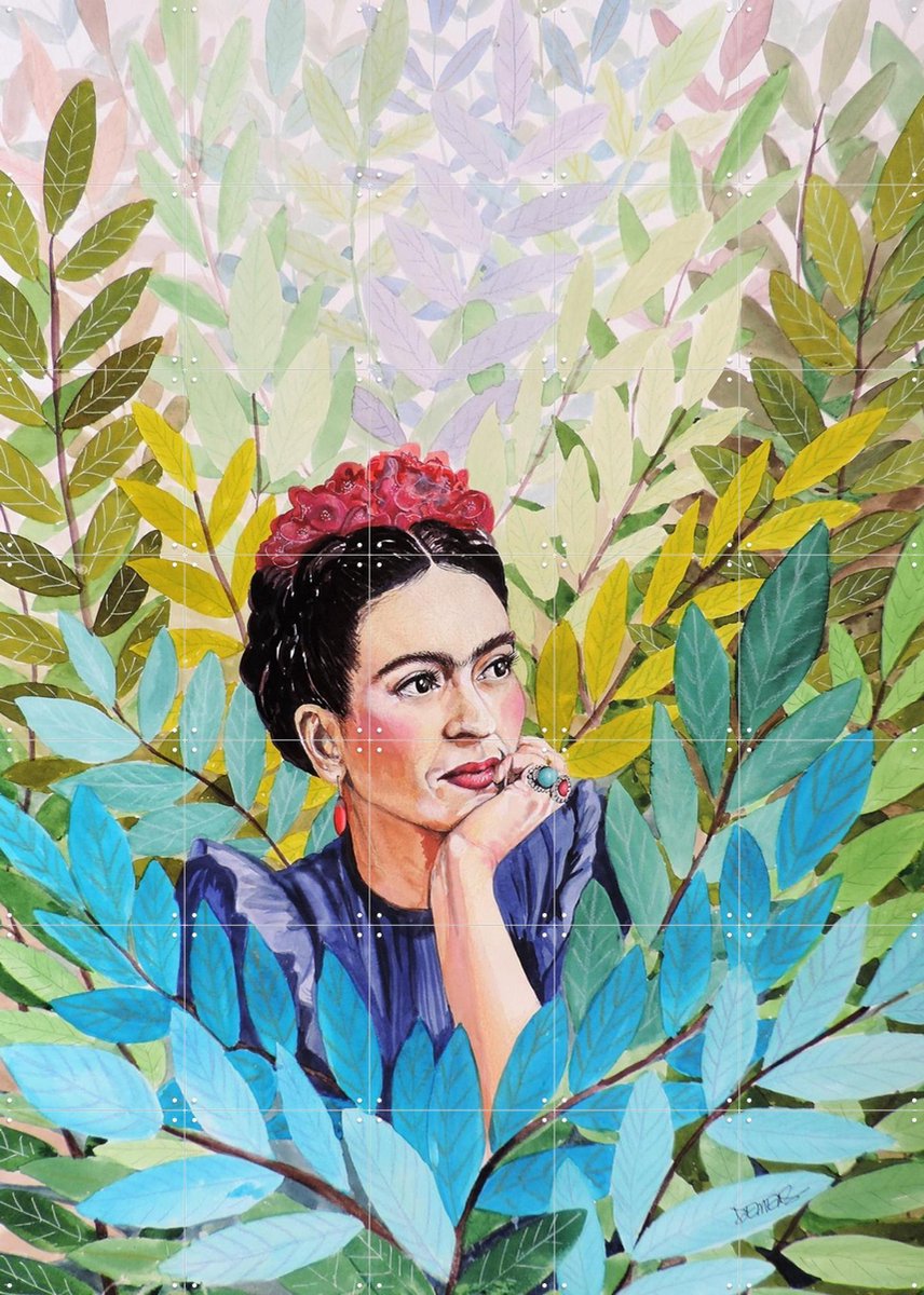 IXXI Frida in Lush Leaves, Sylvie Demers & Various - 100 x 140 cm - Gratis ophangtool - Grote wanddecoratie en posters - Speels, Aquarel, Modern