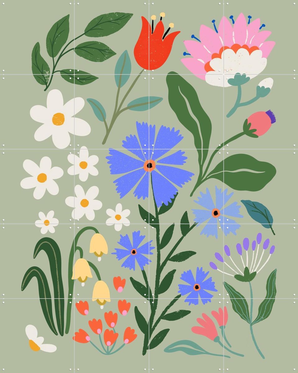 IXXI Cornflower Meadow, Katarzyna Gąsiorowska & Various - 80 x 100 cm - Gratis ophangtool - Grote wanddecoratie en posters - Illustraties, Speels