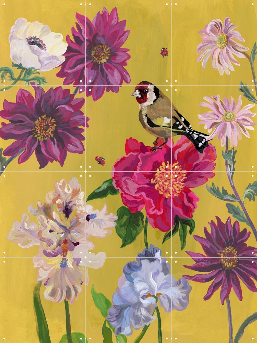 IXXI Goldfinch Magic Garden, Nathalie Lété - 60 x 80 cm - Gratis ophangtool - Grote wanddecoratie en posters - Kleurrijk, Schilderijen, Slaapkamer