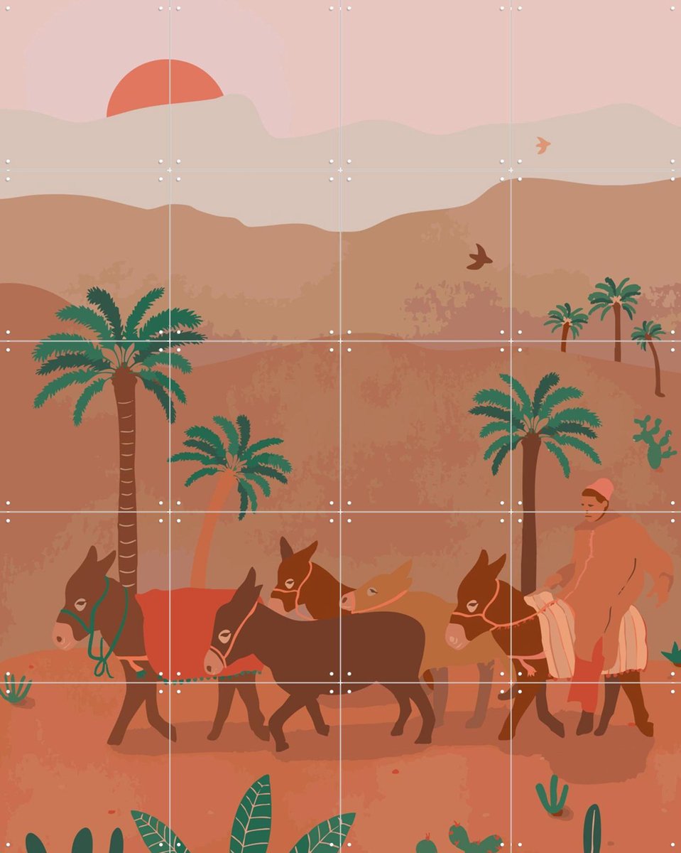 IXXI Morrocan Desert, Palmartprints - 80 x 100 cm - Gratis ophangtool - Grote wanddecoratie en posters - Speels, Vintage, Digitale Kunst, Minimalisme