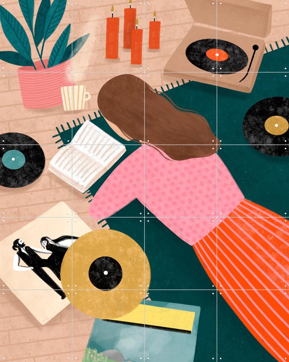 IXXI Cozy Vinyl Retreat, Bea Müller & Various - 80 x 100 cm - Gratis ophangtool - Grote wanddecoratie en posters - Retro, Illustraties, Kleurrijk