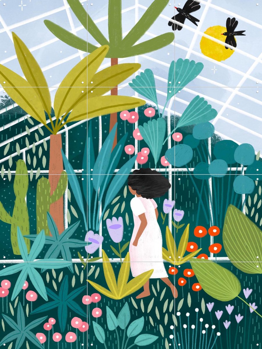 IXXI In The Green House, Bea Müller & Various - 60 x 80 cm - Gratis ophangtool - Grote wanddecoratie en posters - Kleurrijk, Speels, Illustraties