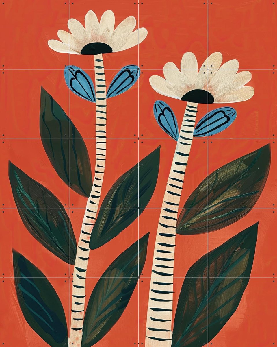 IXXI Folk Garden Daisy Pair, Branka Kodžoman - 80 x 100 cm - Gratis ophangtool - Grote wanddecoratie en posters - Abstract, Schilderijen, Woonkamer