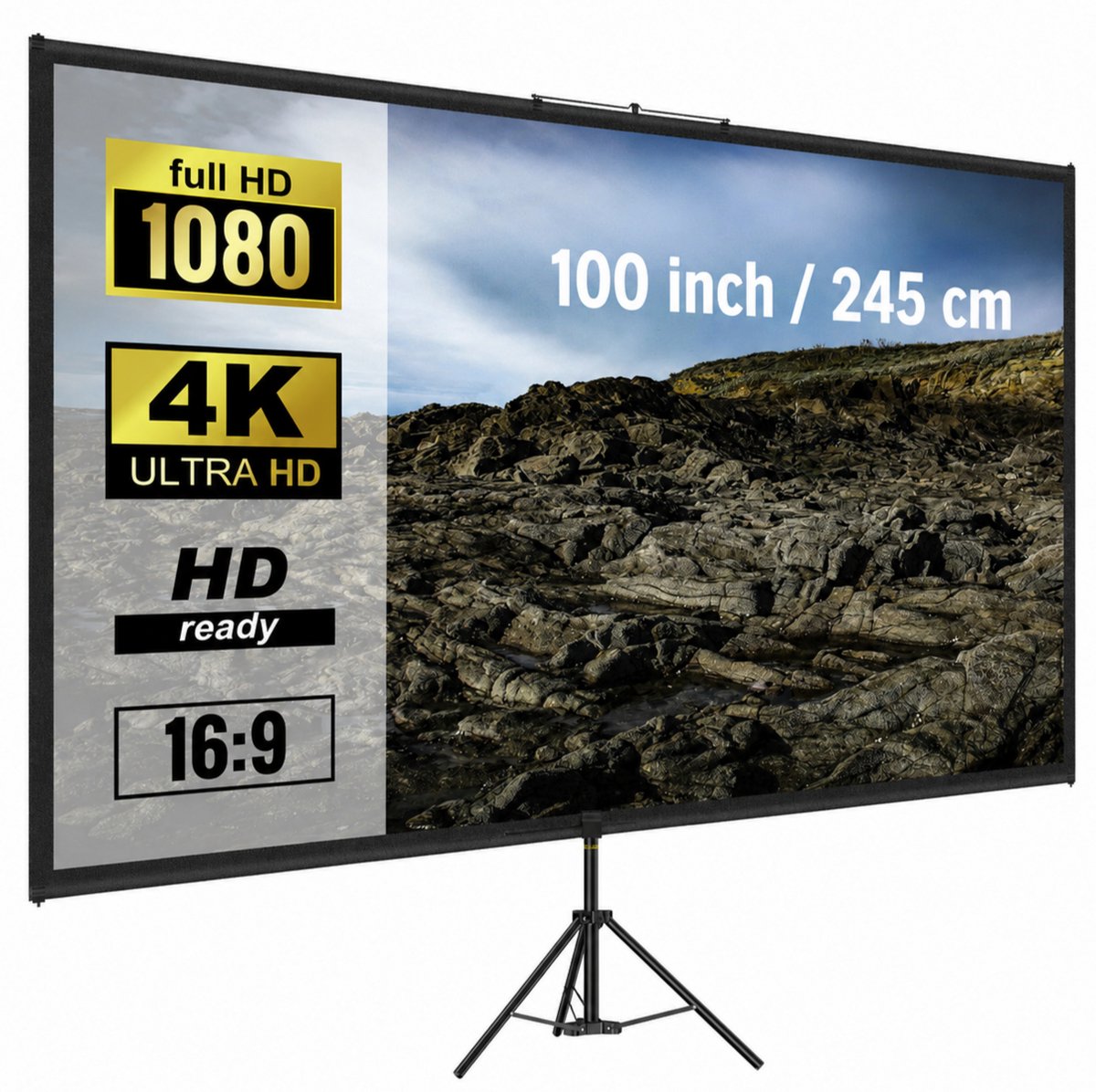 Loushops - Projectiescherm - Draagbare monitor - Projectiescherm met statief - Projectiescherm buiten - Verstelbaar - 254 cm