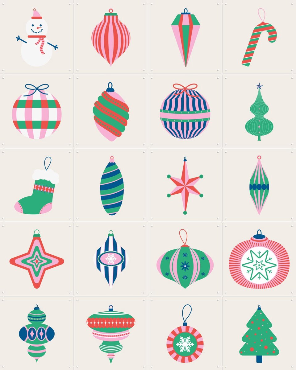 IXXI Kerst Dopamine Decor Collagebox, IXXI - 80 x 100 cm - Gratis ophangtool - Grote wanddecoratie en posters - Cartoonesk, Pop art, Abstract, Line