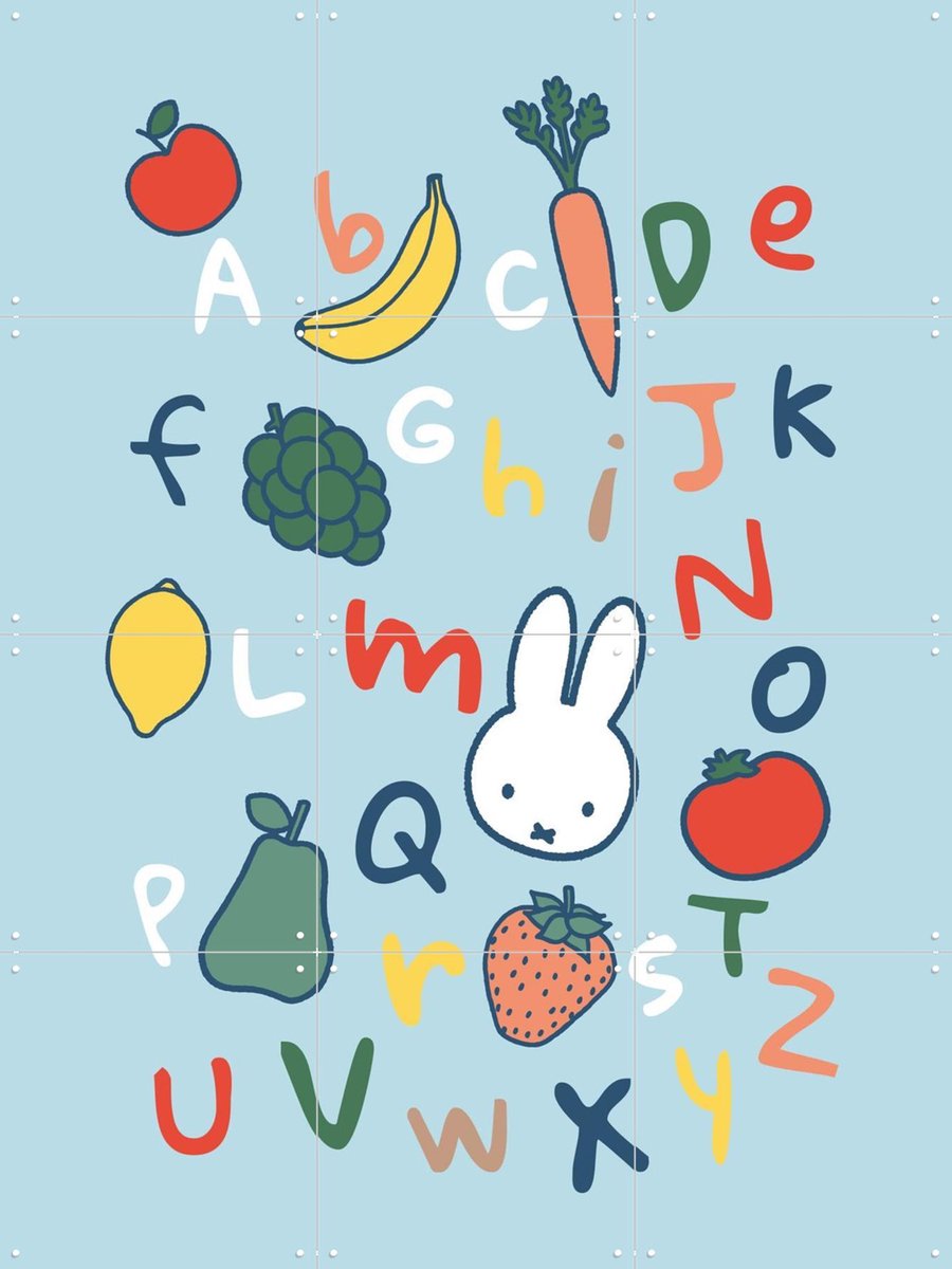 IXXI Nijntje Alfabet - Blauw, Nijntje - 60 x 80 cm - Gratis ophangtool - Grote wanddecoratie en posters - Illustraties, Speels, Cartoonesk, Babykamer