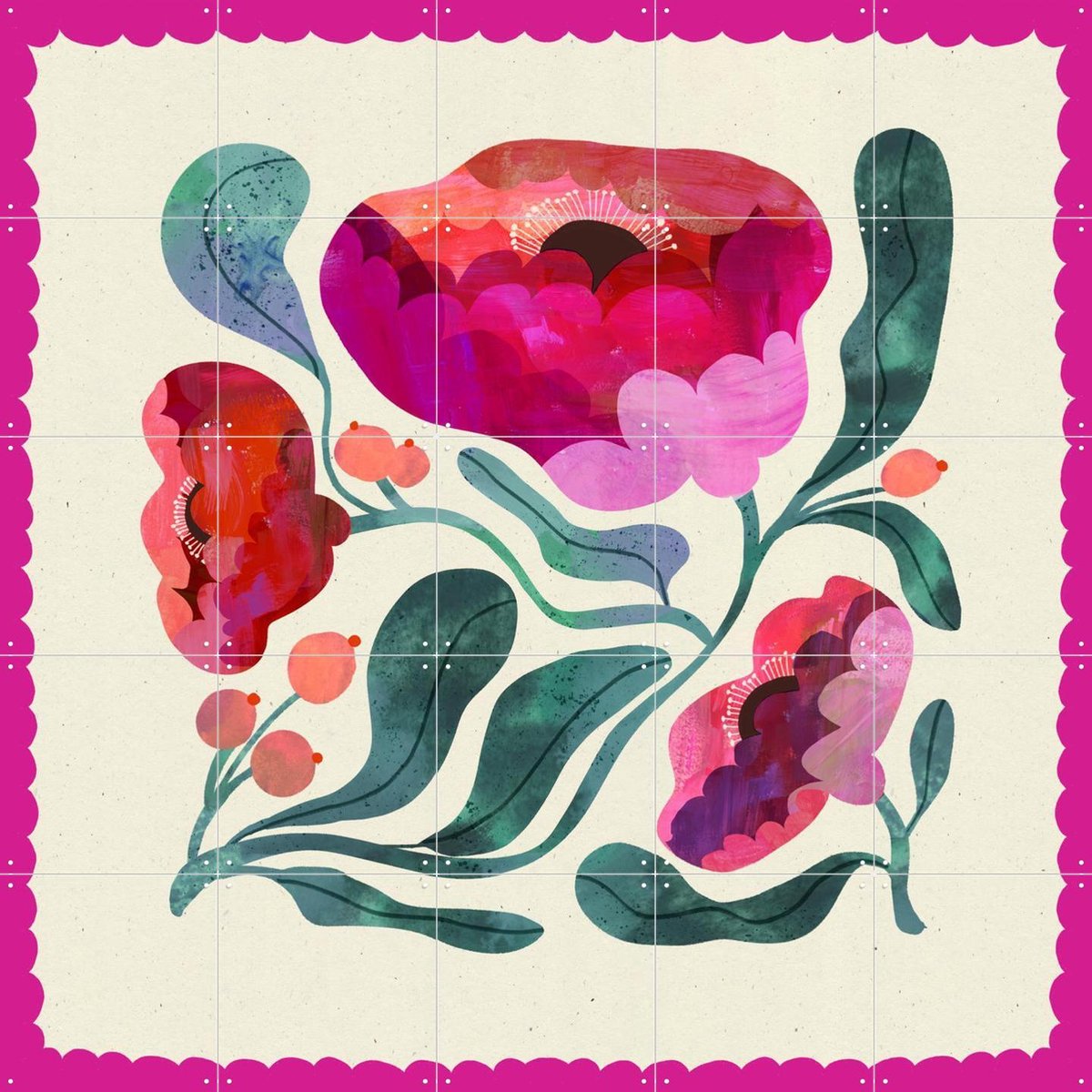 IXXI Pink Flower, Lena Addink - 100 x 100 cm - Gratis ophangtool - Grote wanddecoratie en posters - Illustraties, Fantasierijk, Speels, Slaapkamer