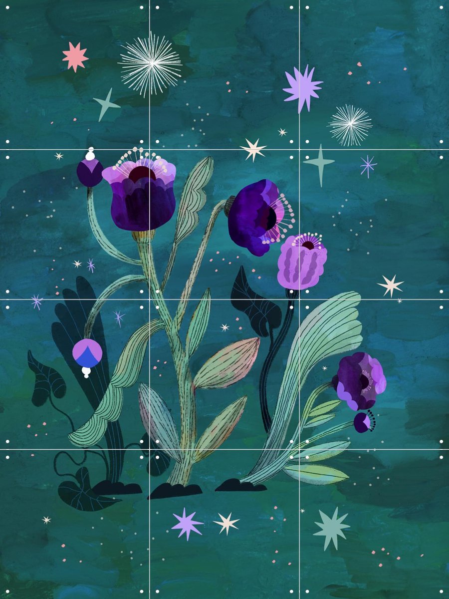 IXXI Teal Violet Flower Mystery, Lena Addink - 60 x 80 cm - Gratis ophangtool - Grote wanddecoratie en posters - Fantasierijk, Kleurrijk